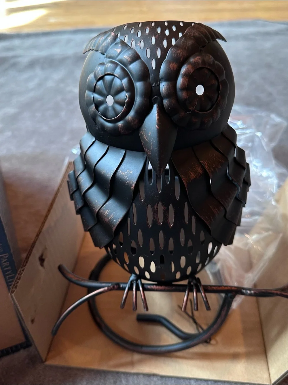 Partylite Metal Owl Decorative Accent - Black with Bronze Highlights